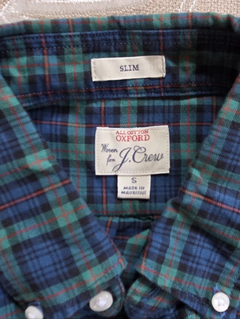 J, Crew, Cotton Oxford Green Blue Plaid, Long Sleeved Shirt!